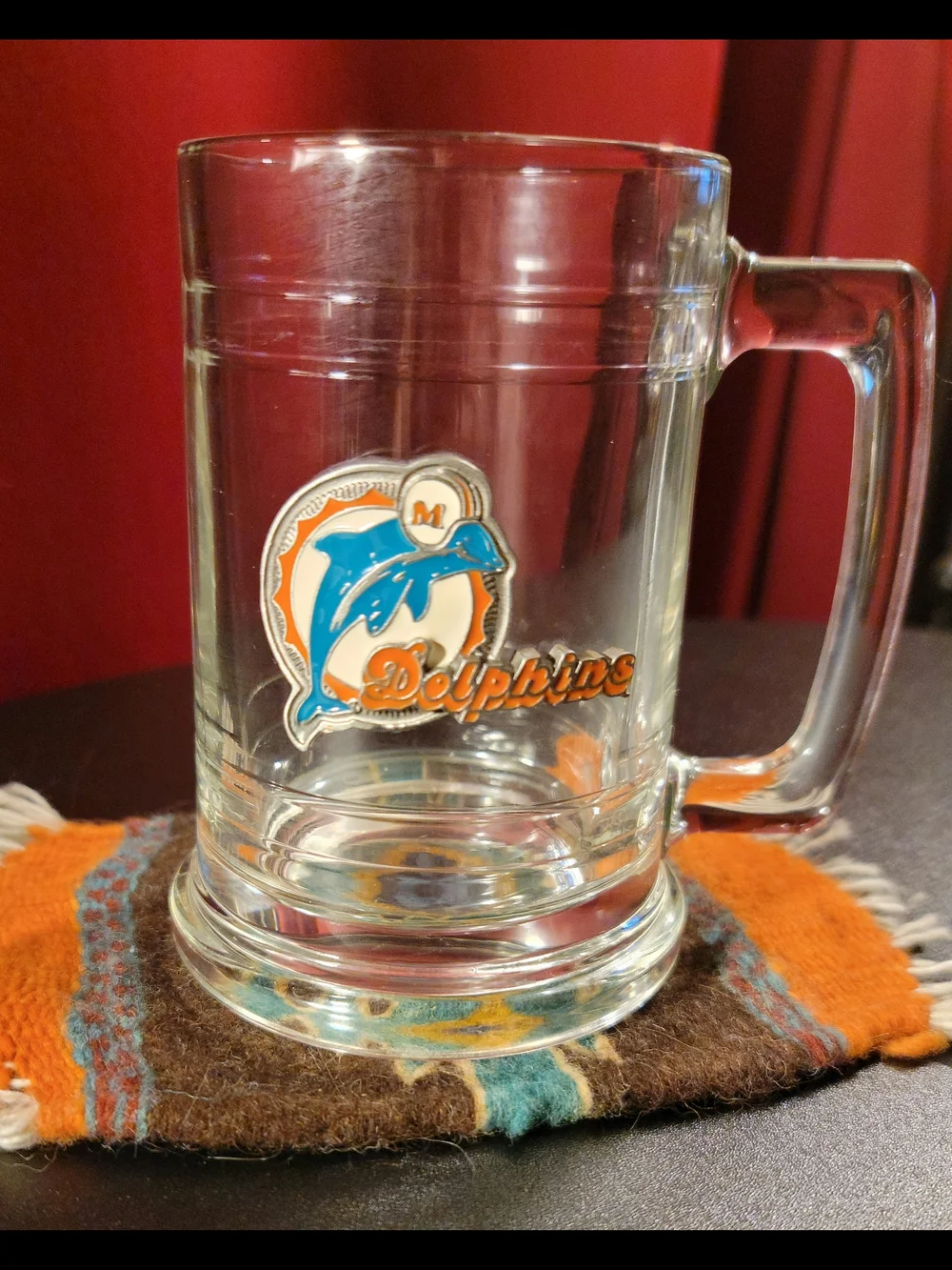 🏈 Vintage Miami Dolphins 3D Logo Glass Beer Stein/Mug (1974–1989 Logo)